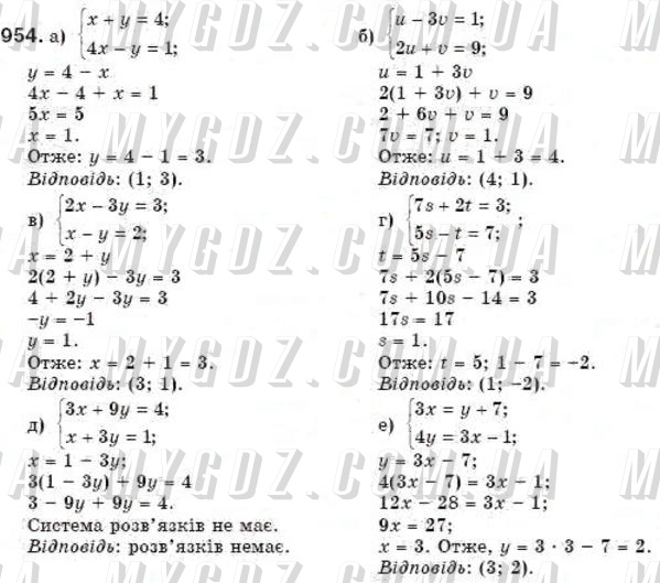 ГДЗ номер 954 до підручника з алгебри Кравчук, Підручна 7 клас