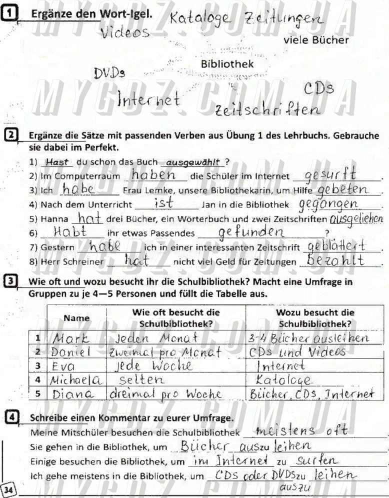 ГДЗ Сторінка34 до робочого зошита з німецької мови Сотникова, Гоголєва 8 клас